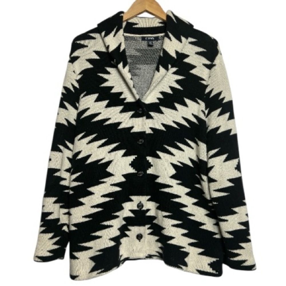 Chaps Cardigan Black /White Aztec Shaw Collar Cotton Southwest 2X